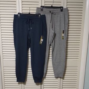 2 Pairs NWT Athletic Works Sweatpants Joggers Size L Gray Navy Pockets